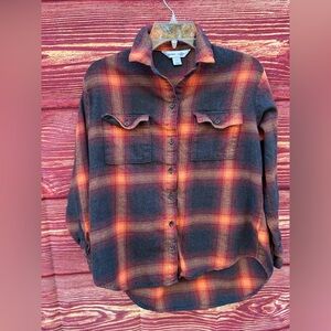 Old Navy Black Orange Plaid Oversized boyfriend flannel Shirt size S Evermore